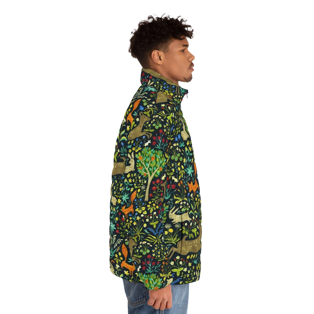 Arazzo Medievale Puffer Jacket featuring medieval and nature-inspired designs - men side right