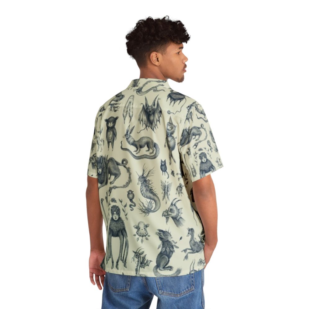 Pastel fantasy creatures Hawaiian shirt with mythical beasts and nature-inspired design - People Back