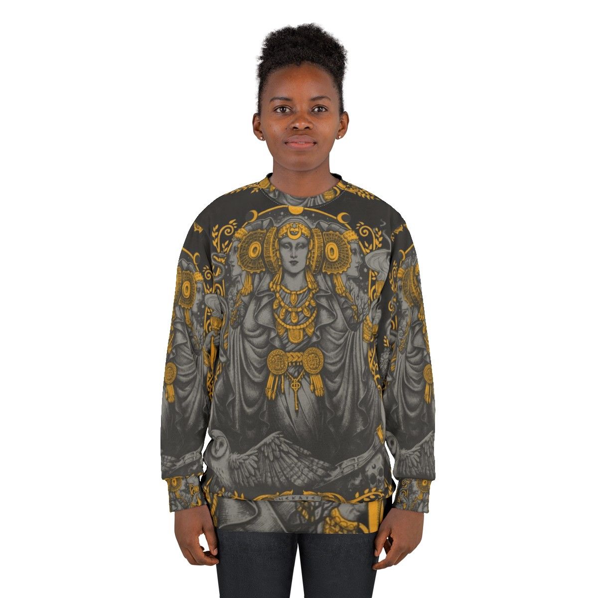 Iberian Hecate Gray Sweatshirt with Occult and Gothic Inspired Designs - women