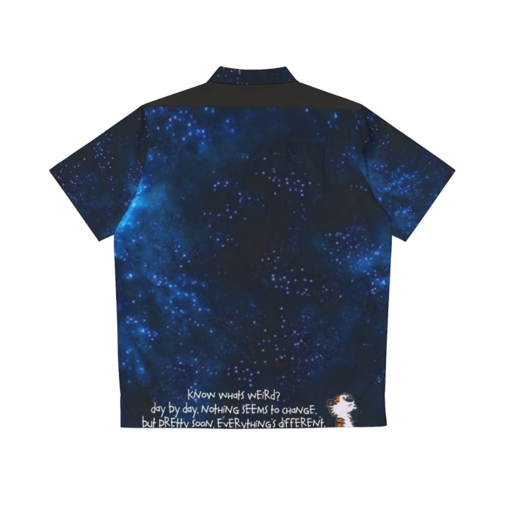 Calvin and Hobbes characters on a space-themed Hawaiian shirt - Back