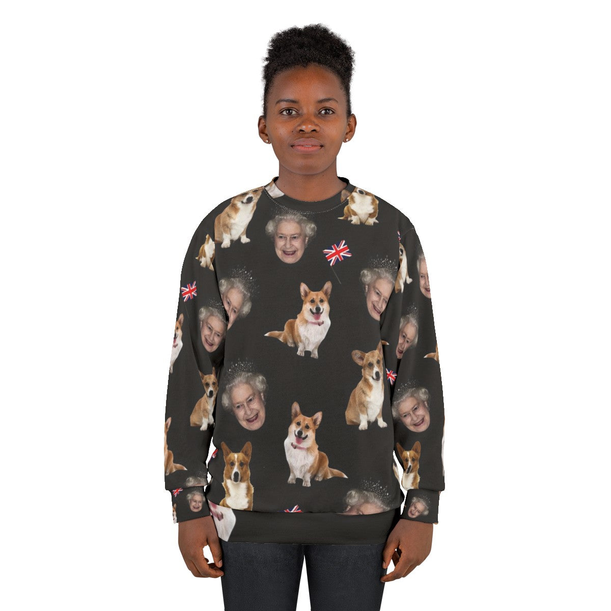 Queen Elizabeth and Corgis Pattern Sweatshirt - women