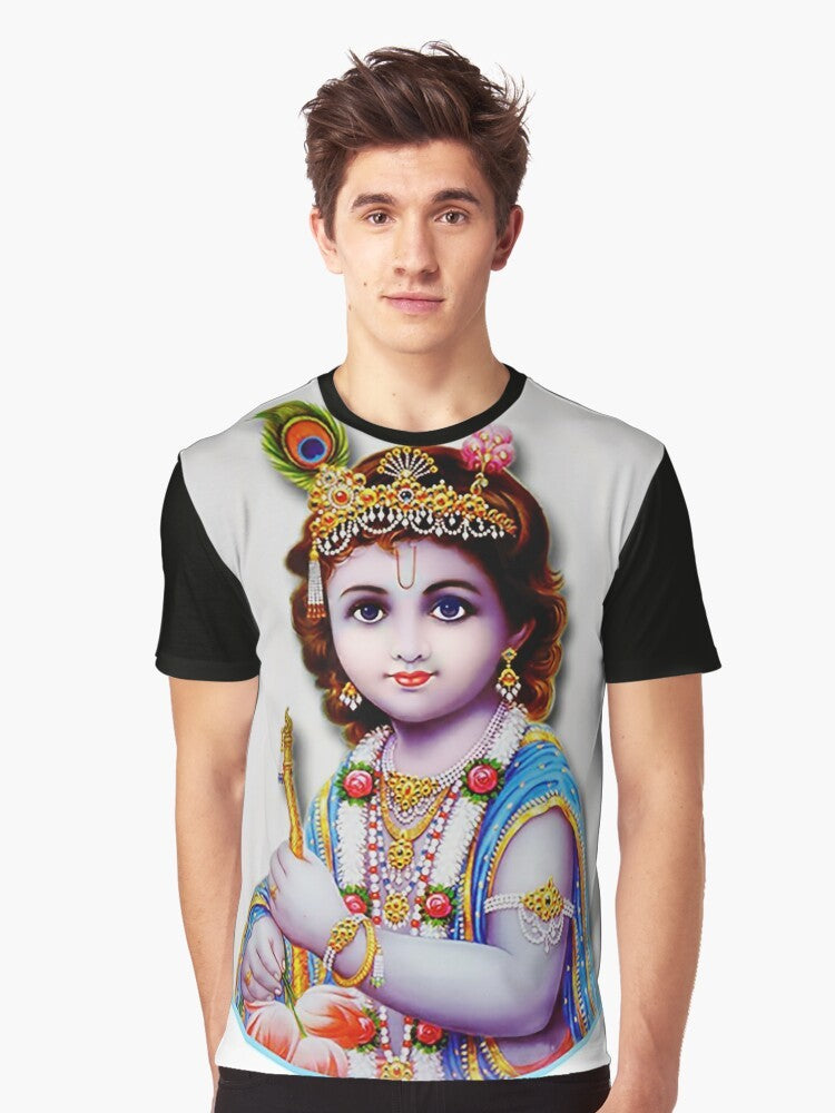 Lord Krishna Bal Gopal Poster Design Graphic T-Shirt - Men