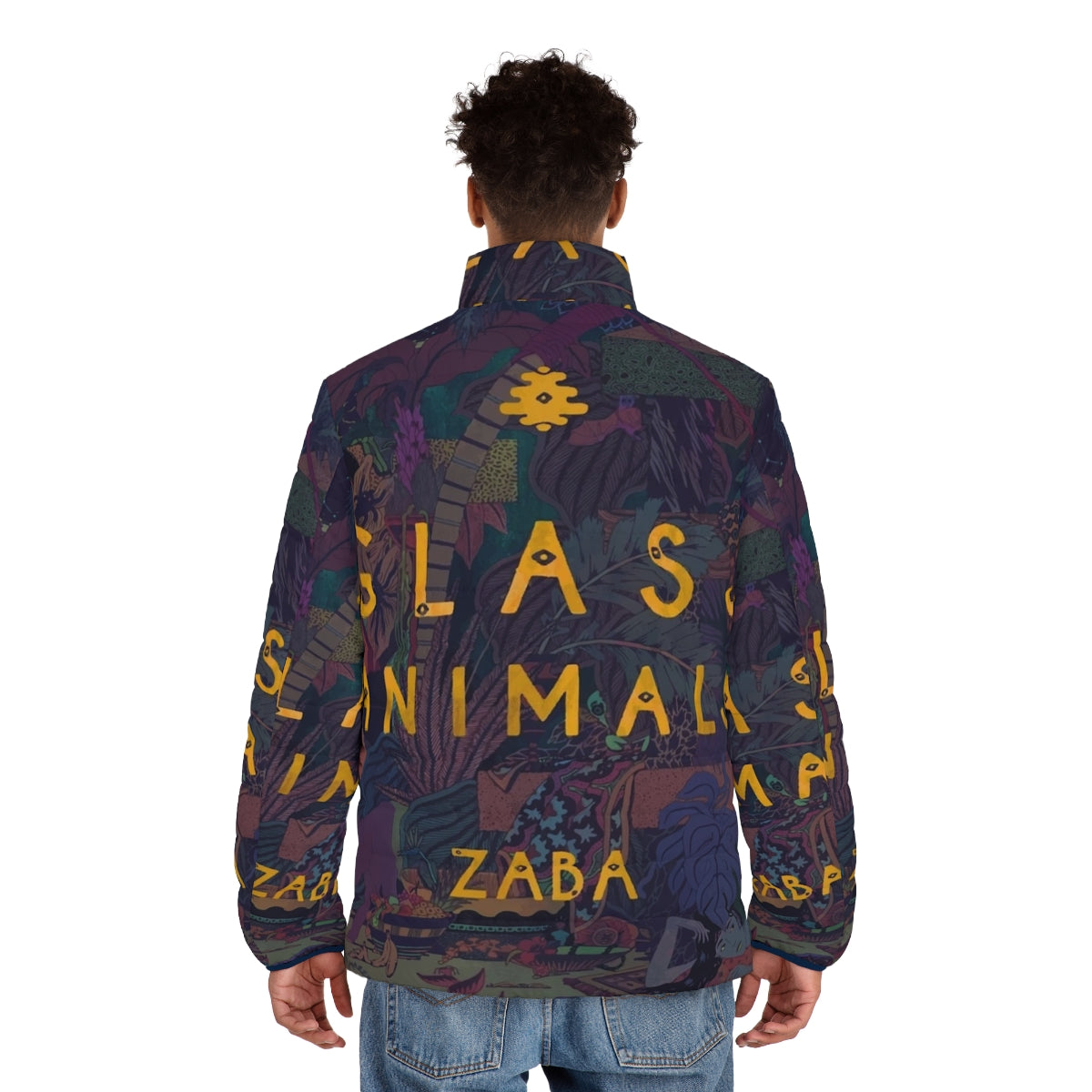 Glass Animals Zaba Inspired Puffer Jacket with Trippy Album Art Design - men back