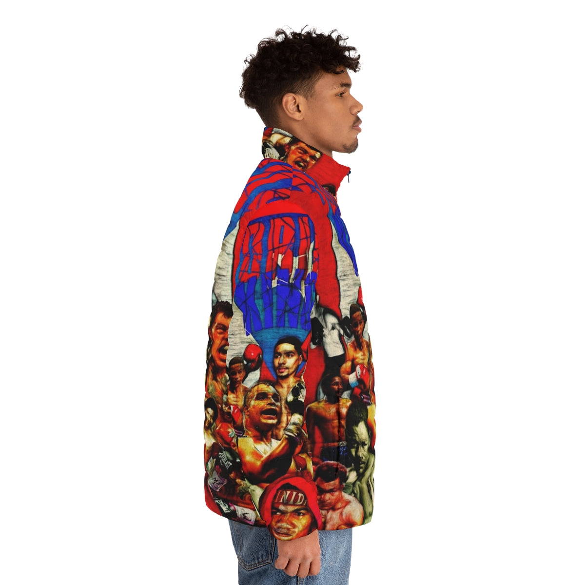 Boricua Kings Puffer Jacket featuring Puerto Rican pride and boxing design - men side right