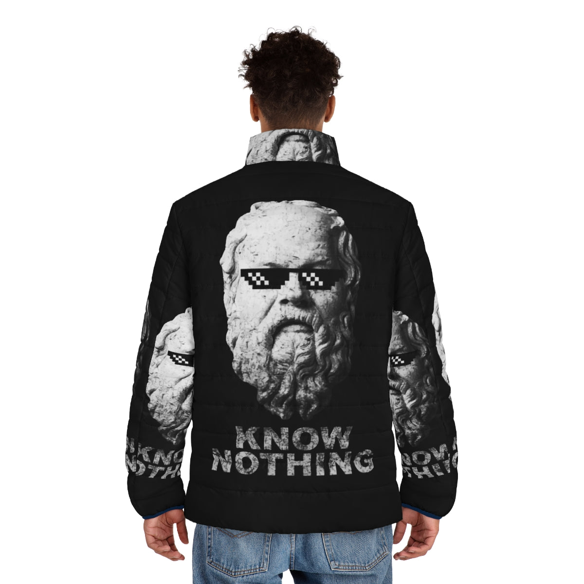 "Know Nothing" Puffer Jacket - Embracing the Philosophical Skepticism of Socrates - men back