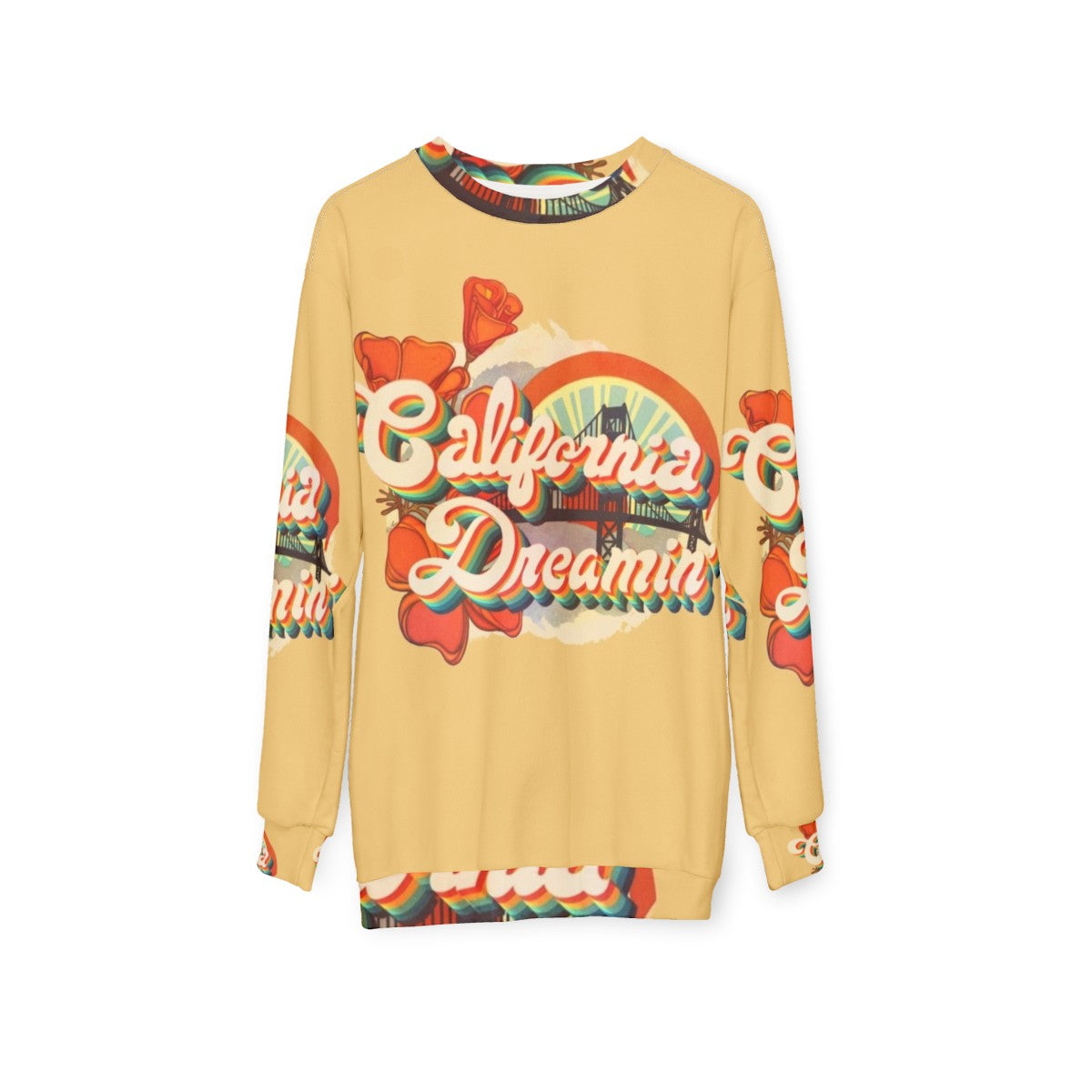 Vintage California Dreamin' Sweatshirt with Psychedelic Music Graphic - hanging