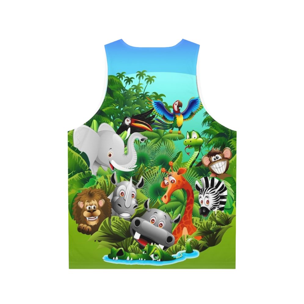 Unisex tank top with jungle-themed animal print design - Back