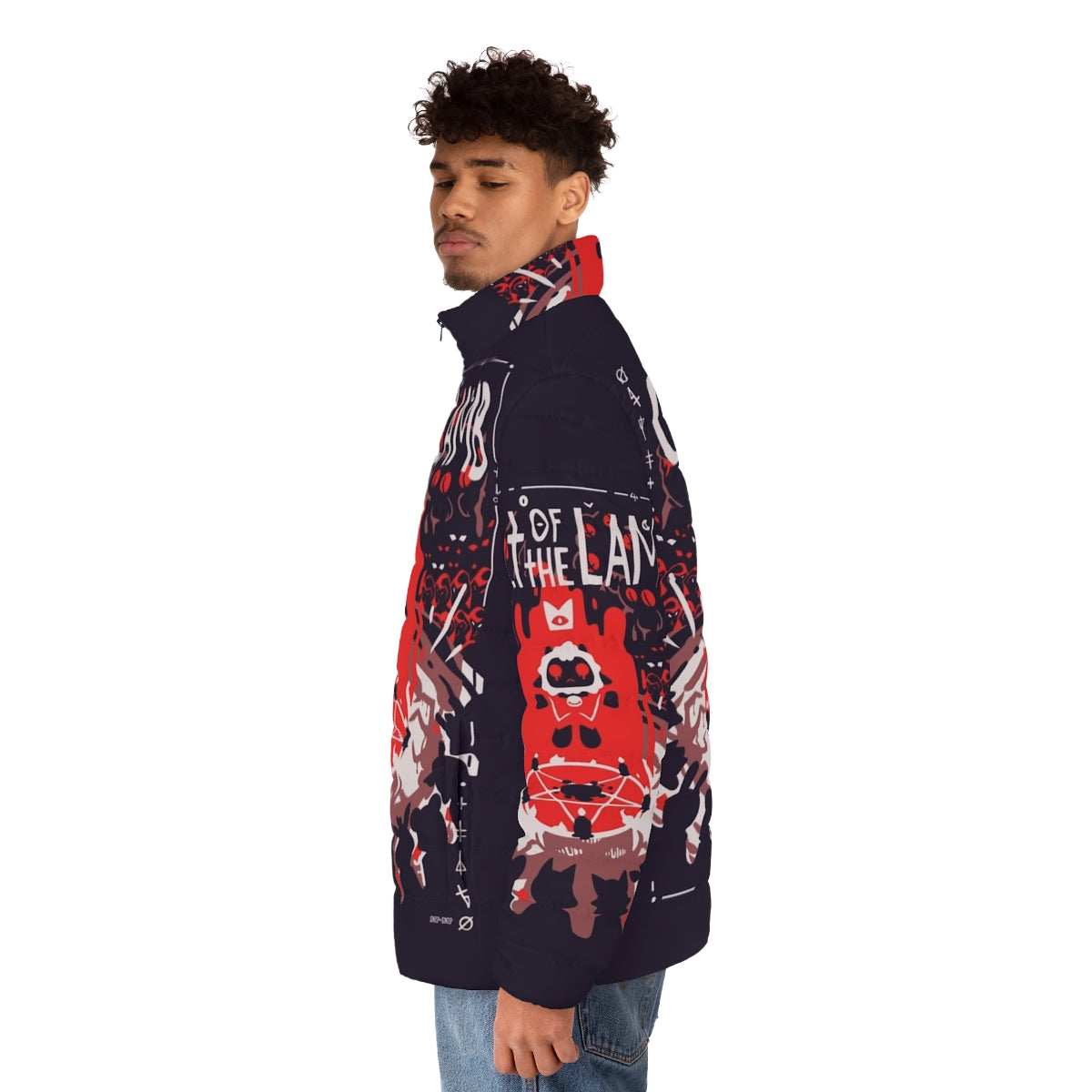 Cult of the Lamb inspired puffer jacket with sheep graphic - men side left