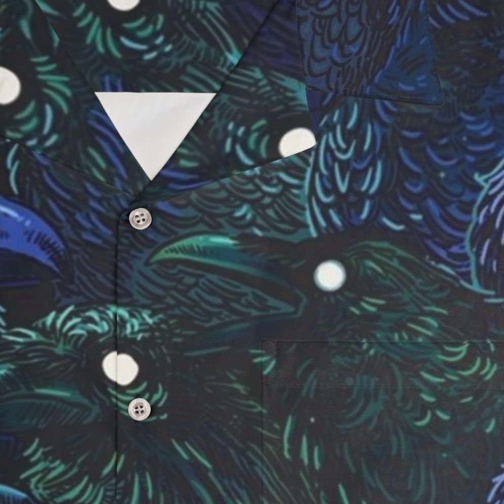 Raven pattern Hawaiian shirt with a gothic, spooky design - Detail