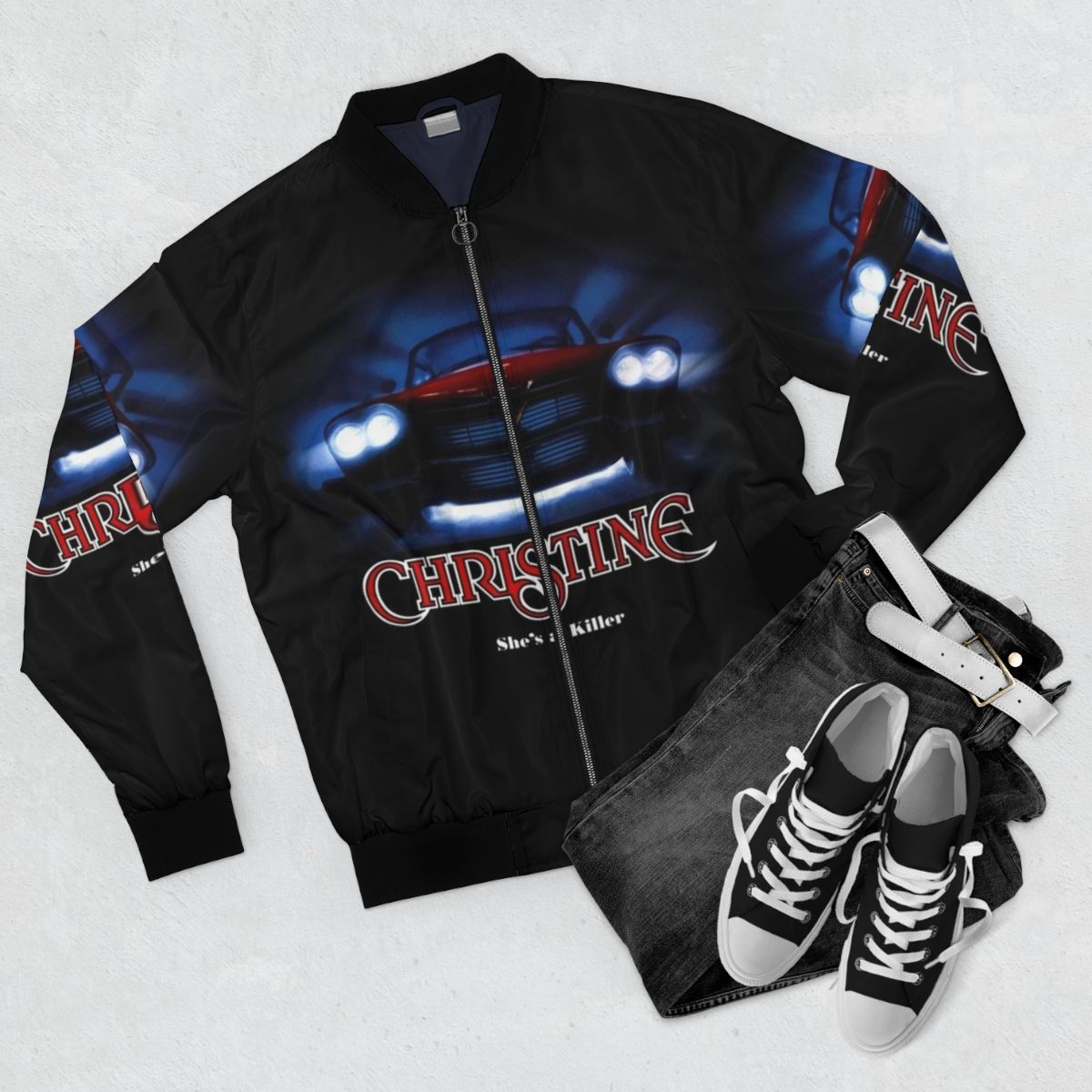 Christine movie car bomber jacket, a cool and rare vintage-inspired outerwear piece - Flat lay