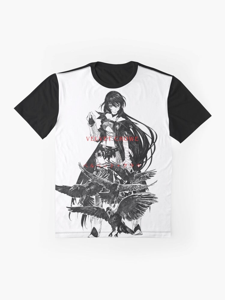 Graphic t-shirt featuring a pencil-drawn design with an anime-inspired revenge theme, inspired by the Tales of Berseria video game. - Flat lay