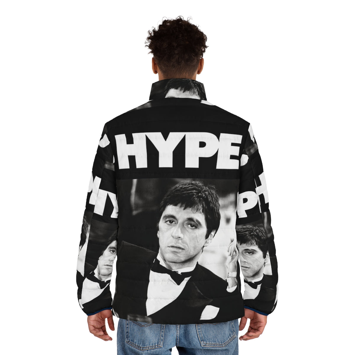 Scarface edition puffer jacket featuring Al Pacino's iconic character - men back