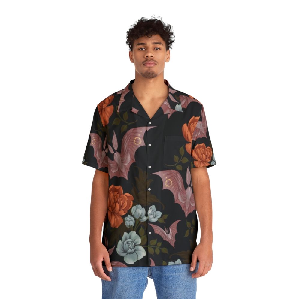 Vintage Hawaiian shirt with botanical motifs of moths and night flowers - People Front