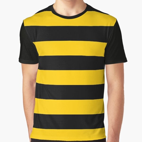 Bee graphic t-shirt with yellow and black stripes