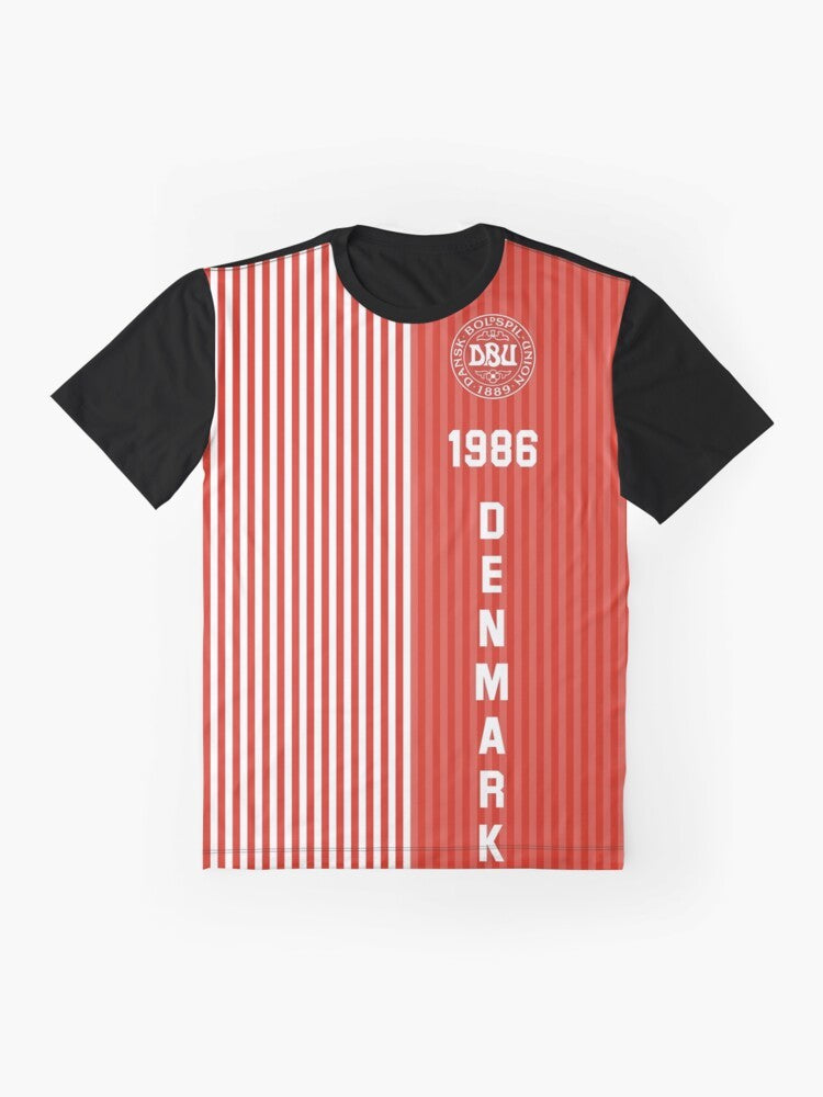 Retro Denmark 1986 World Cup Football Graphic T-Shirt - Flat lay