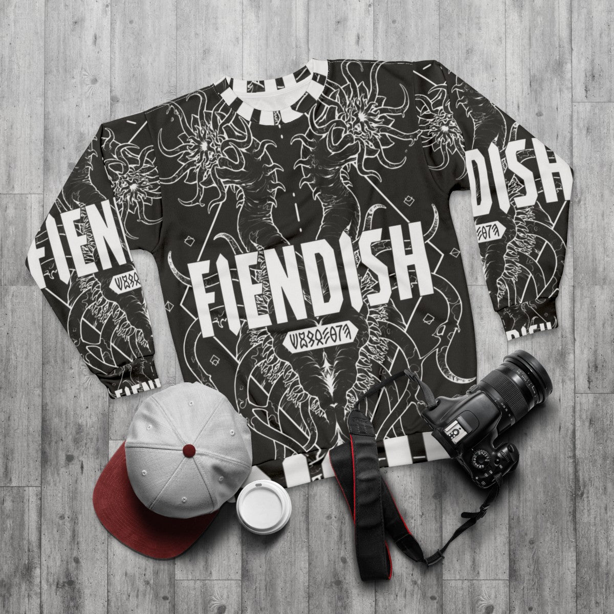 Fiendish Monster Horror Goth Sweatshirt - flat lay