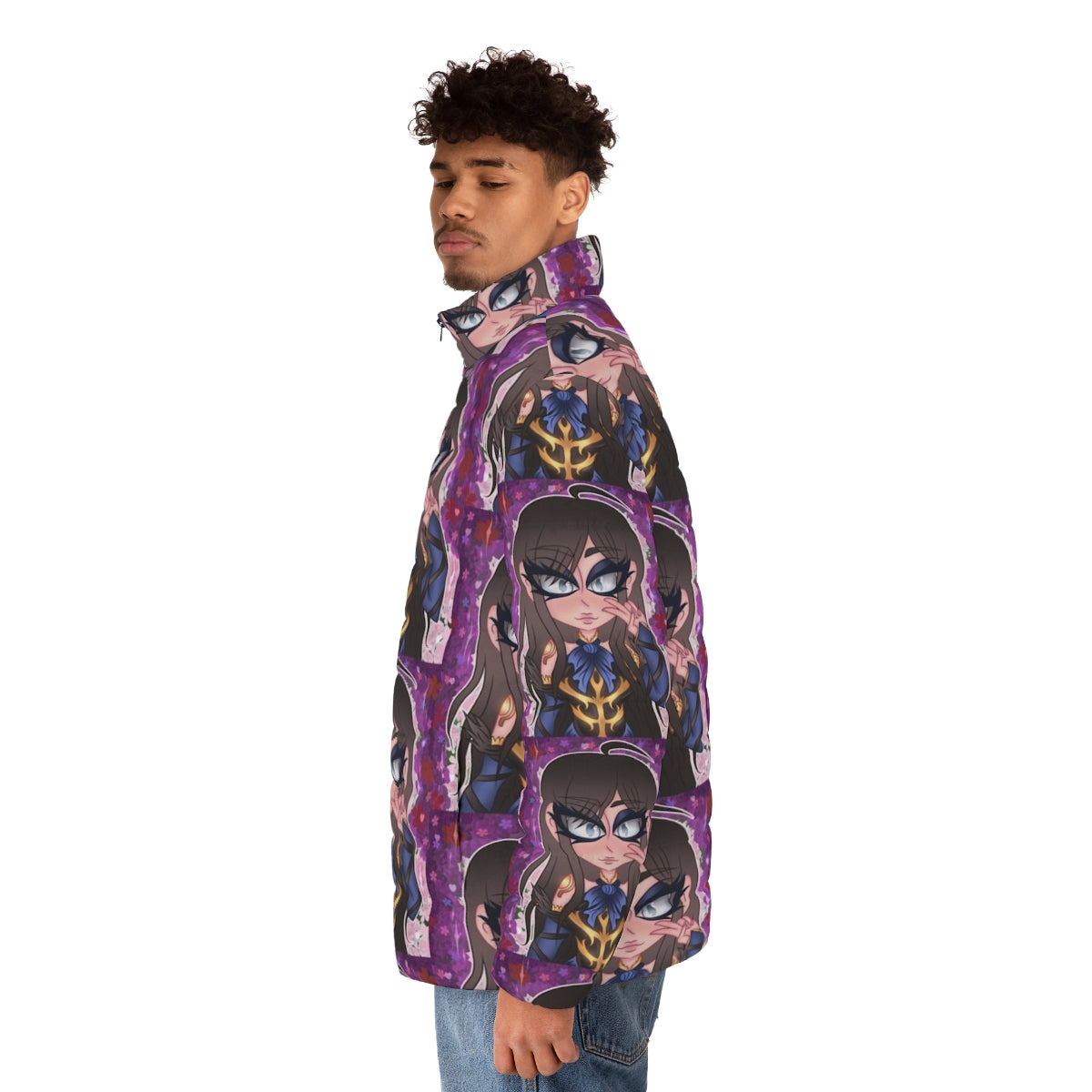 Castlevania Shanoa inspired puffer jacket in dark purple color - men side left