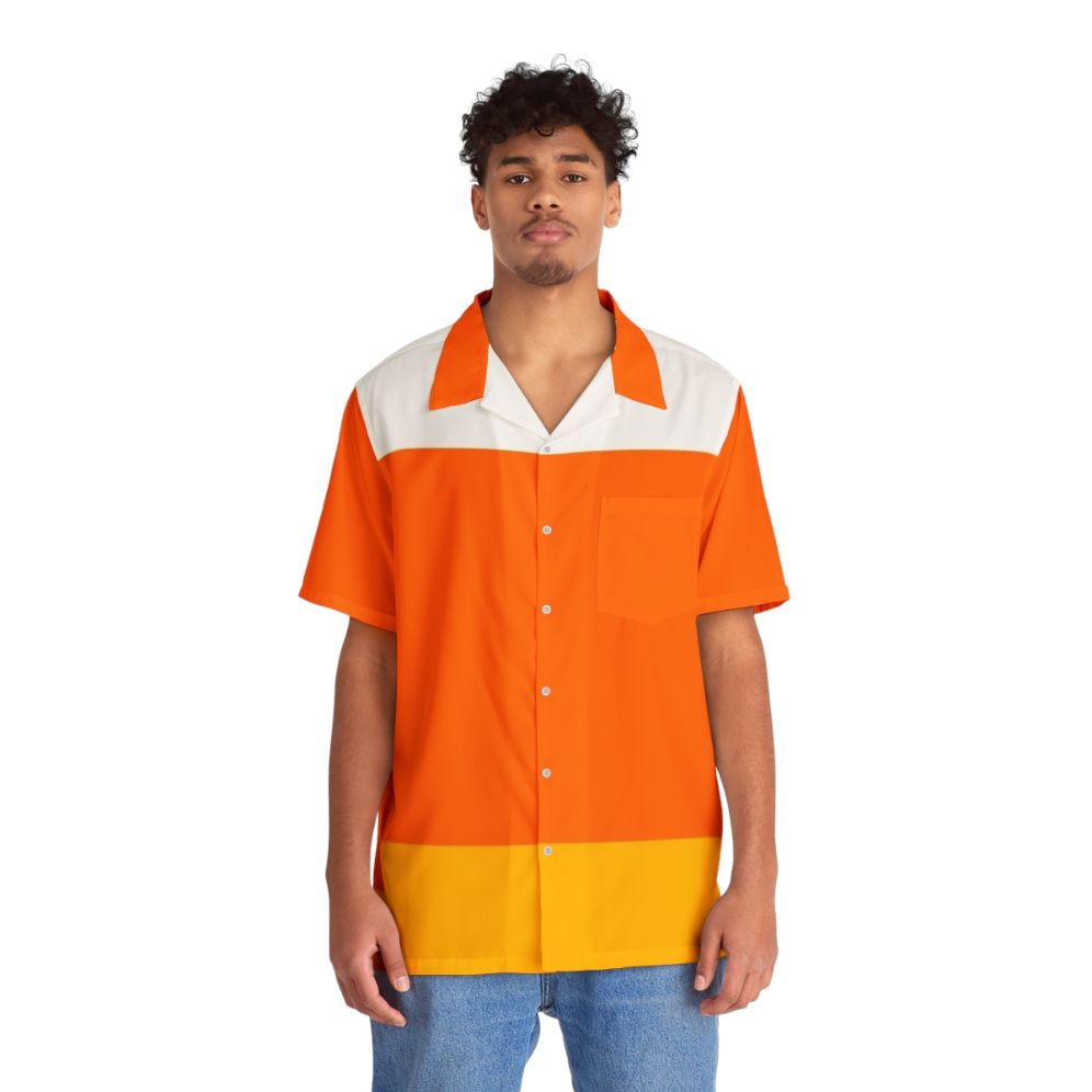 Colorful candy corn-inspired Hawaiian shirt for Halloween and fall festivals - People Front