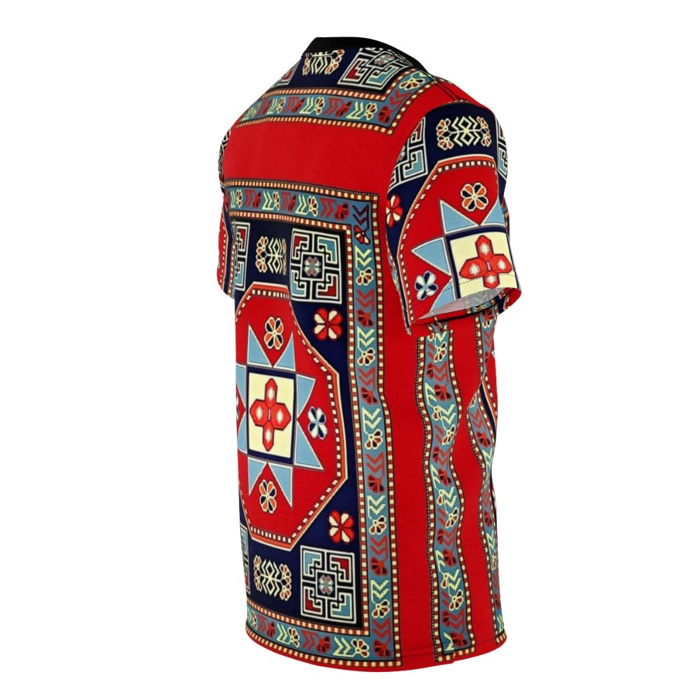 A t-shirt featuring a vibrant design inspired by traditional Armenian folk art - men right