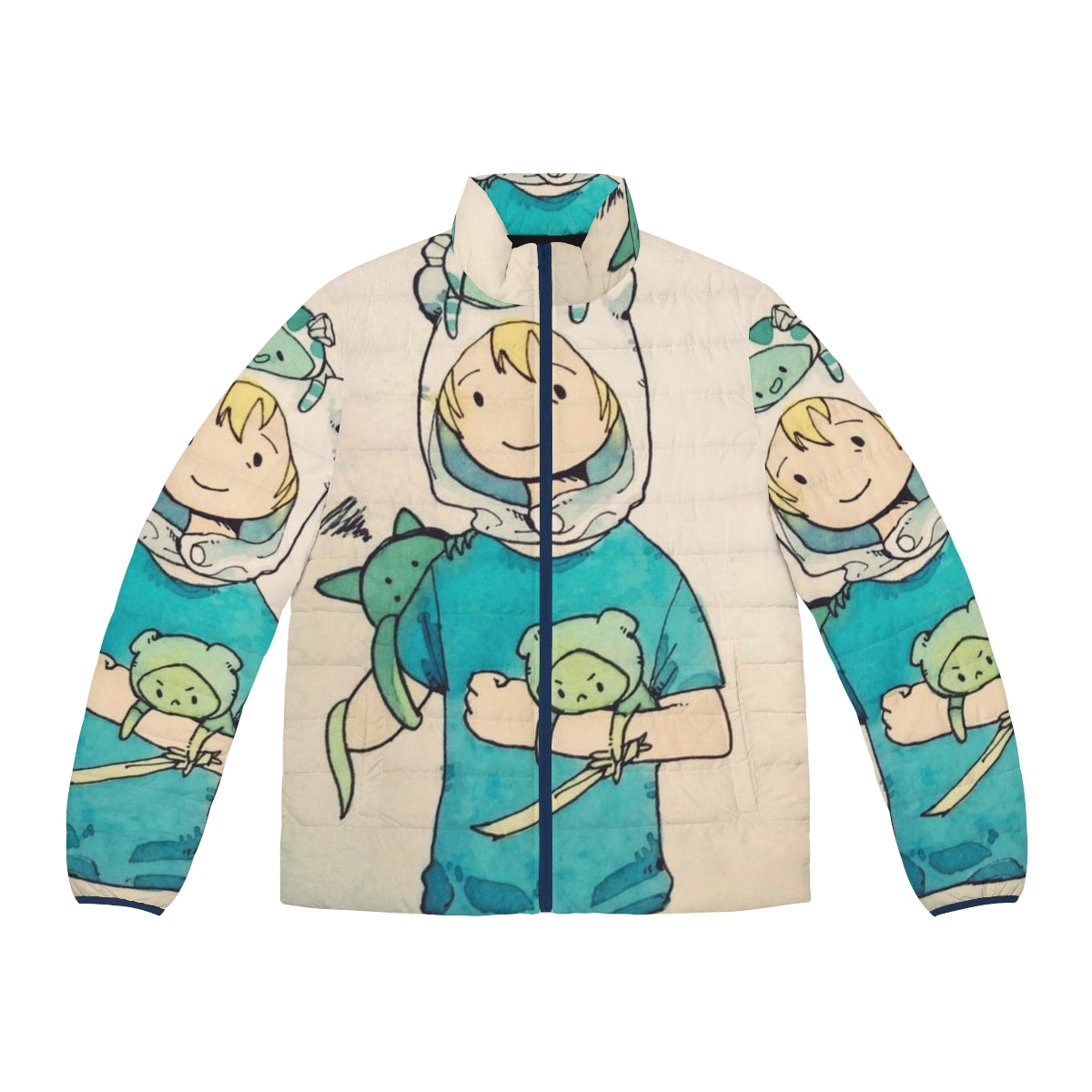 Fallout vaporwave puffer jacket featuring a cute and humorous vault boy design