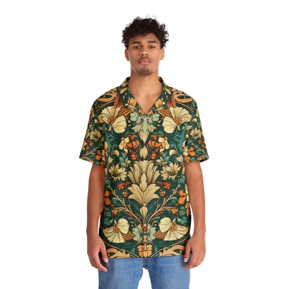 Art Nouveau Hawaiian Shirt with Tropical Floral Print - Lifestyle