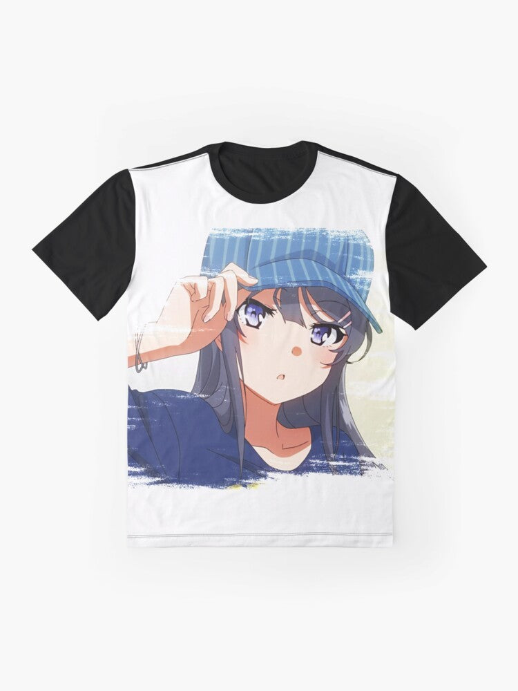 Mai Sakurajima from the anime "Rascal Does Not Dream of Bunny Girl Senpai" on a graphic t-shirt - Flat lay