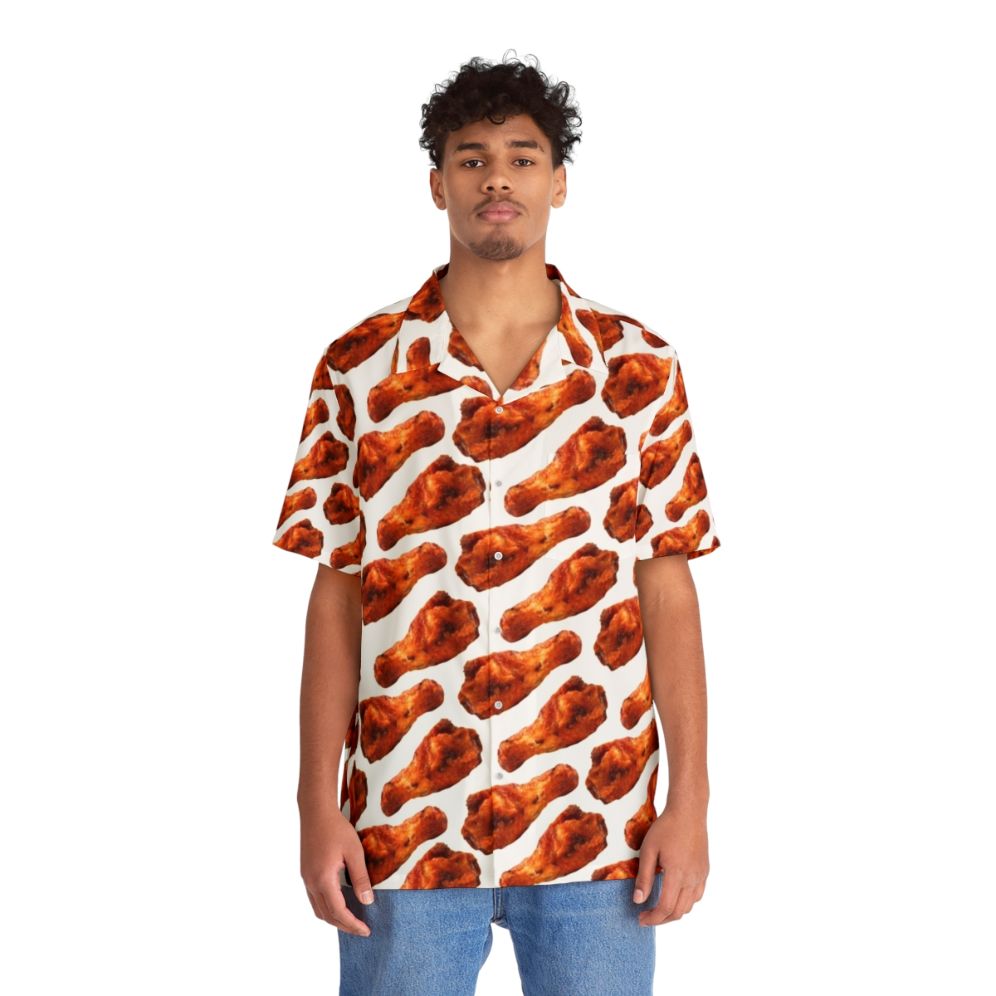 Vibrant buffalo chicken wing patterned Hawaiian shirt - People Front