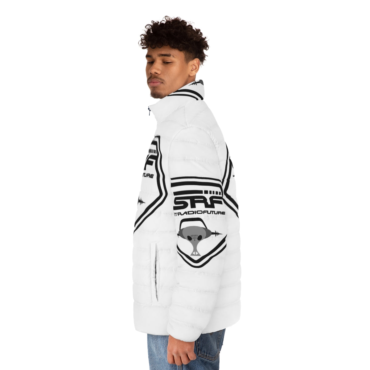 Jet Set Radio Future logo puffer jacket featuring graffiti-inspired design - men side left