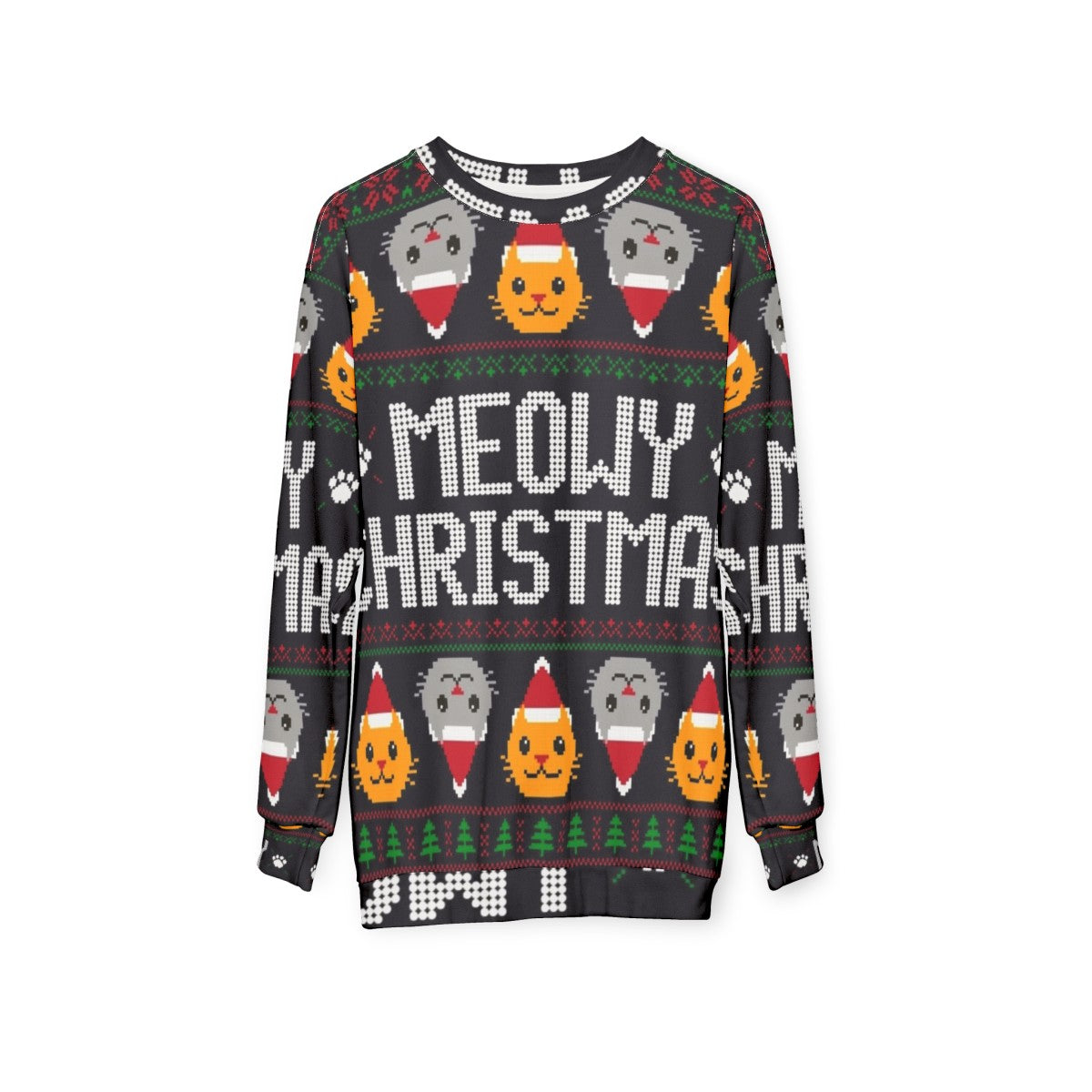 Ugly Christmas sweater cat wearing a festive cat sweatshirt - hanging