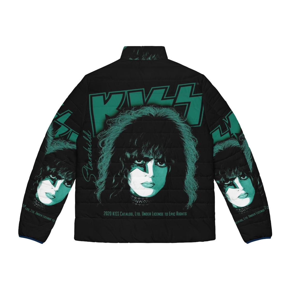 The Starchild Kiss Rock Band Puffer Jacket with focus keyword "kiss puffer jacket" - Back