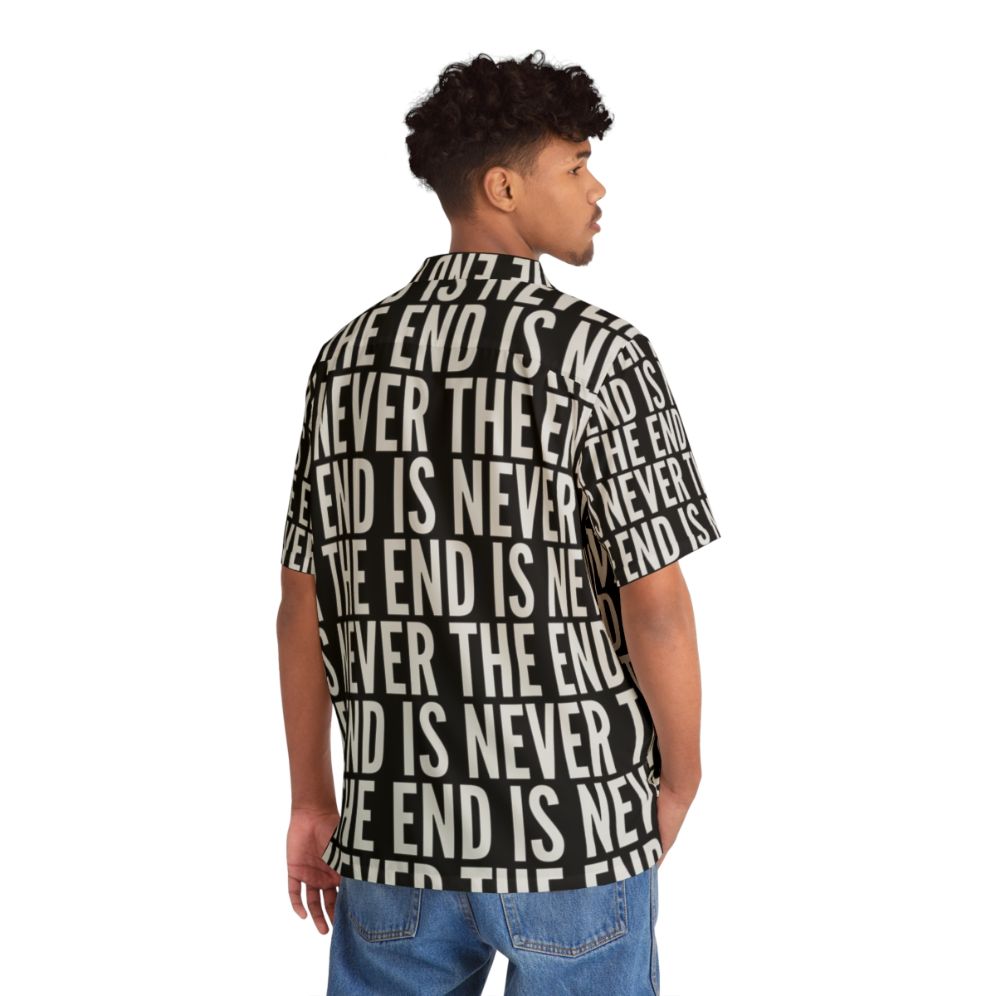 Surreal Hawaiian shirt with "The End Is Never The End" design inspired by The Stanley Parable video game - People Back