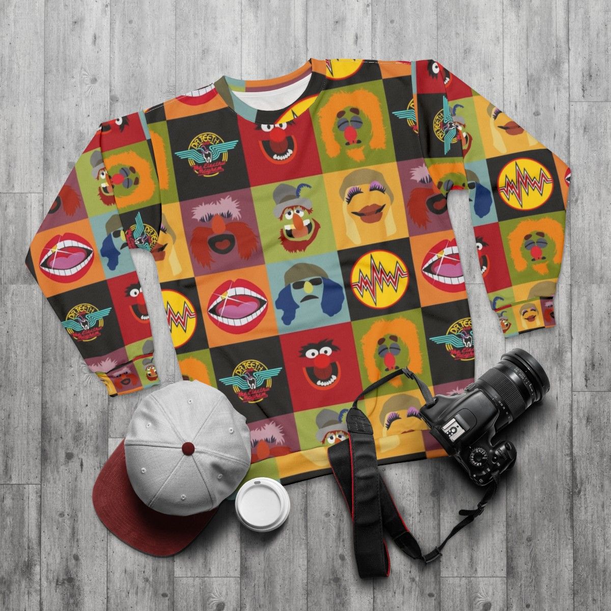 Muppets Electric Mayhem Ft Lips Cartoon Sweatshirt - flat lay