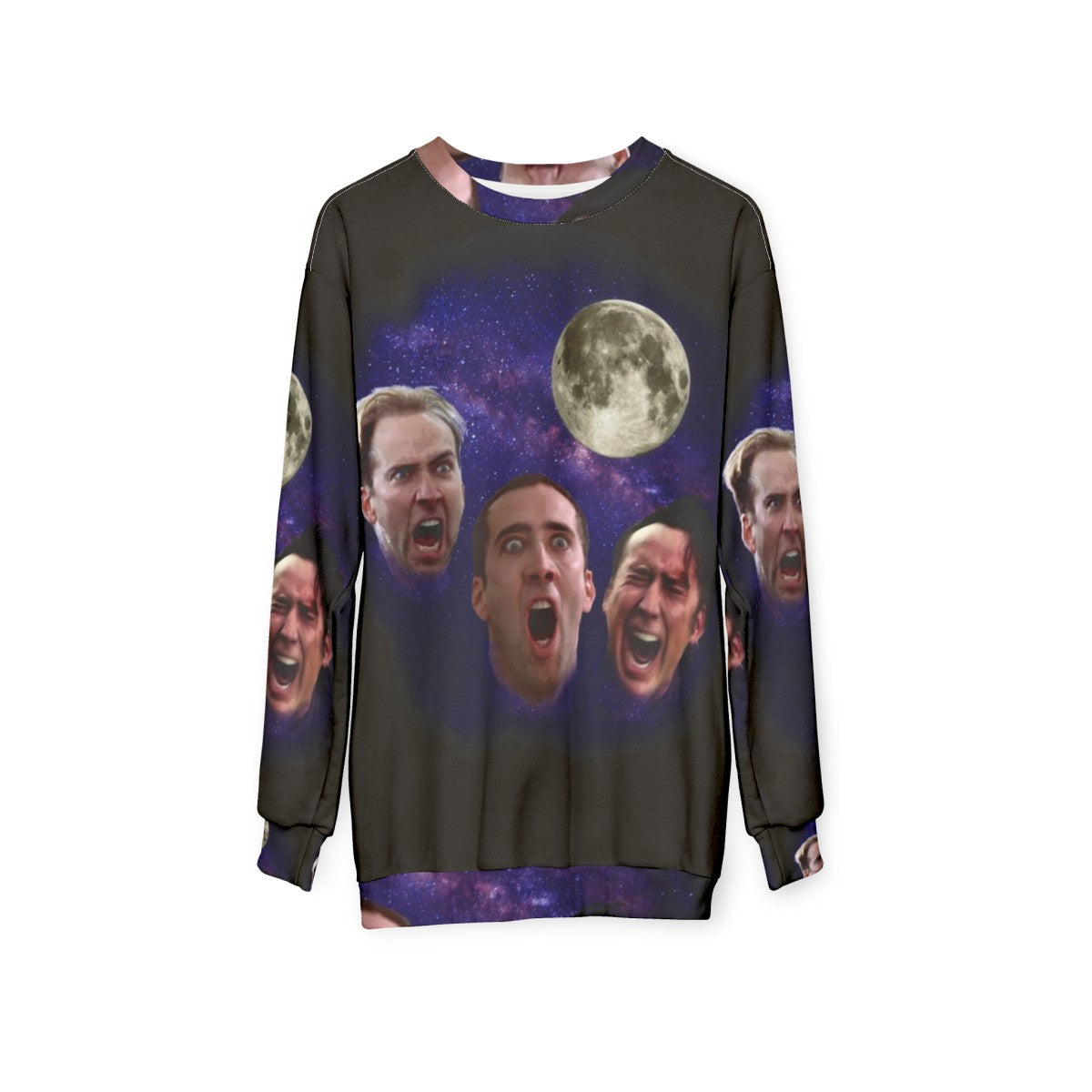 Three Cage Moon Nicolas Cage Meme Sweatshirt - hanging