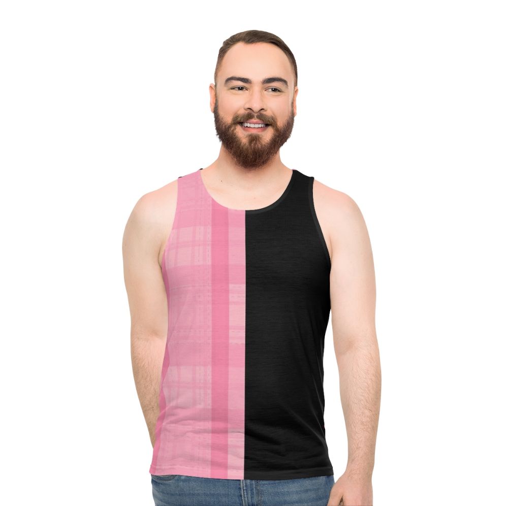 Unisex Half Black, Half Pink Plaid Music Tank Top - men