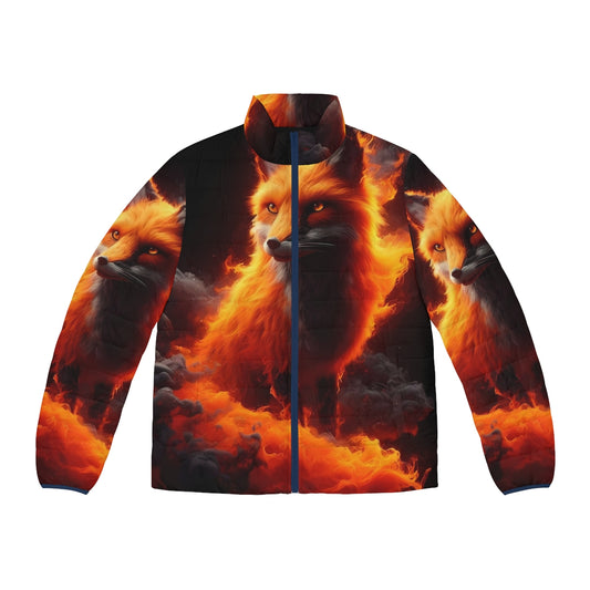 Fiery puffer jacket with abstract wildlife design