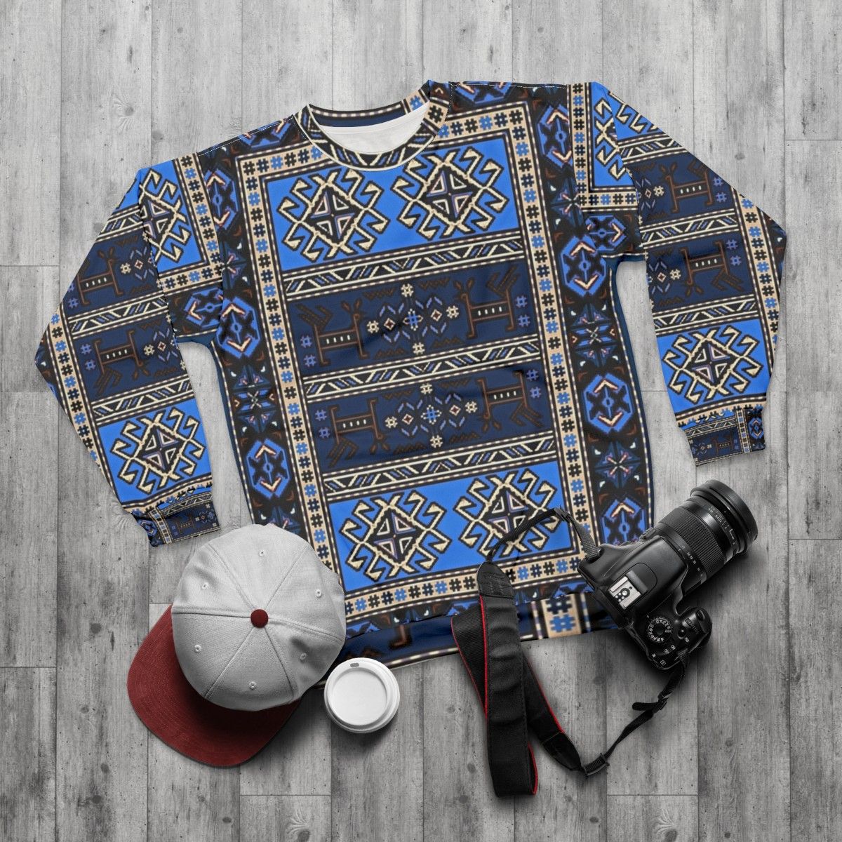 Authentic Armenian art pattern sweatshirt - flat lay