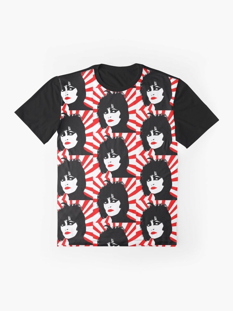 Retro Siouxsie and the Banshees band logo graphic on a t-shirt - Flat lay