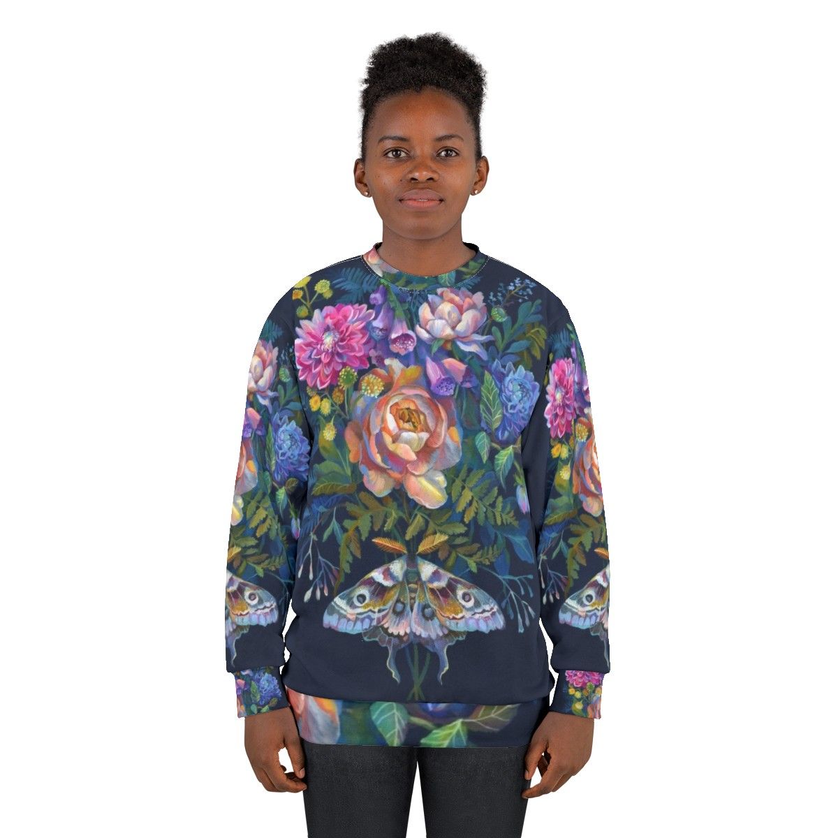 Delicate moth flowers bouquet sweatshirt - women