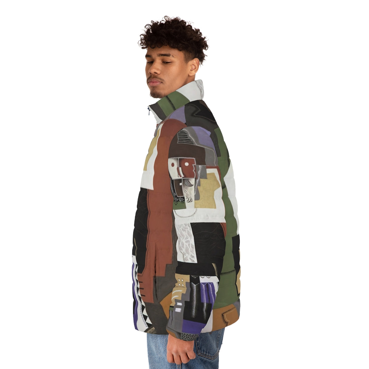 Gino Severini Futurist puffer jacket with abstract geometric shapes and vibrant colors - men side left