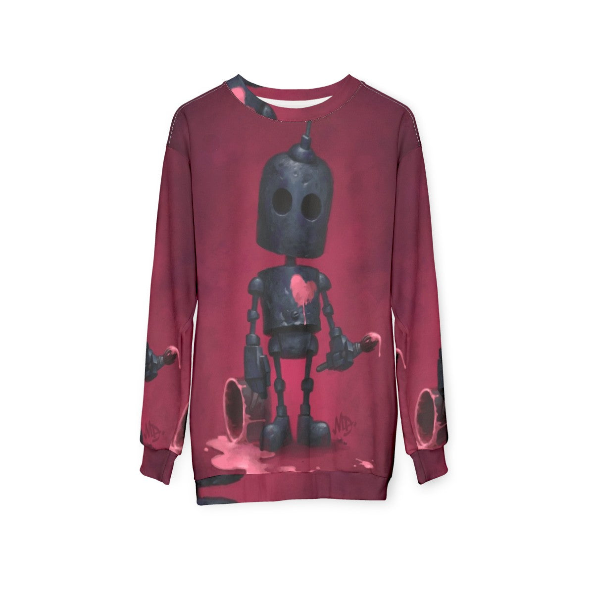 Heartbroken artist robot graphic on pink sweatshirt - hanging