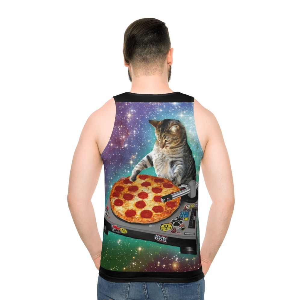 Dj Cat Pizza Unisex Funny Tank Top - men back