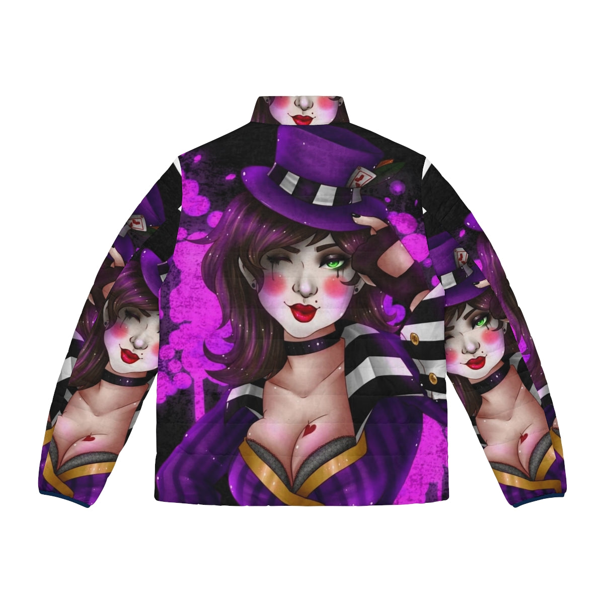 Miss Moxxi Borderlands inspired puffer jacket with black and purple color scheme - Back