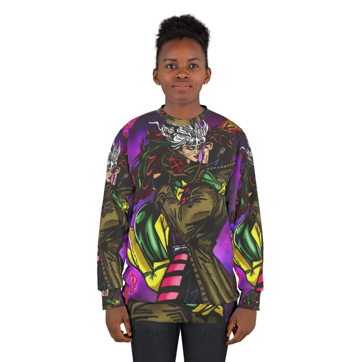 Gambit and Rogue X-Men Power Couple Vibrant Neon Sweatshirt - women