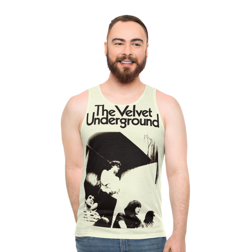 Velvet unisex tank top with retro music-inspired design - men