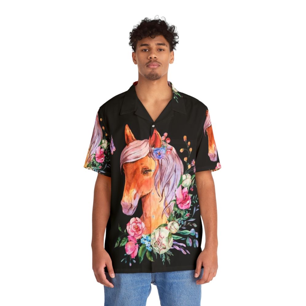 Floral horse Hawaiian shirt with mythical creature design - People Front