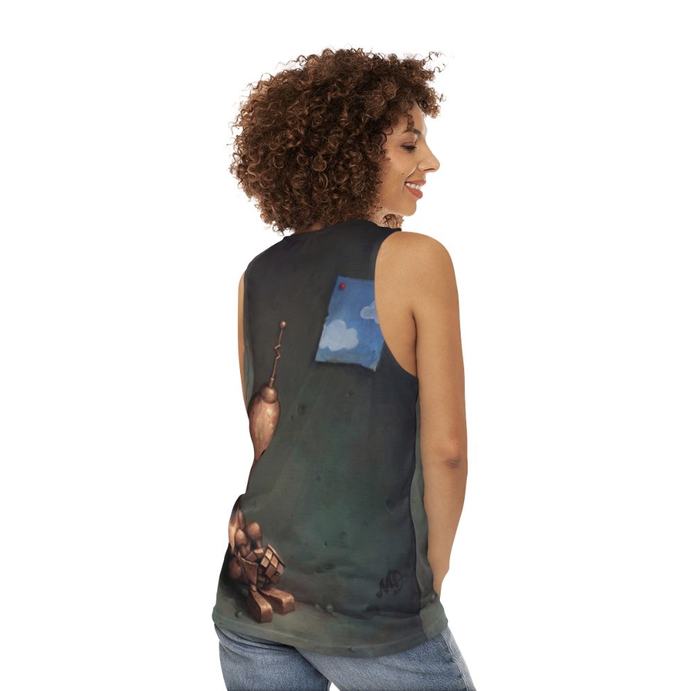 Vintage robot melancholy unisex tank top - women back