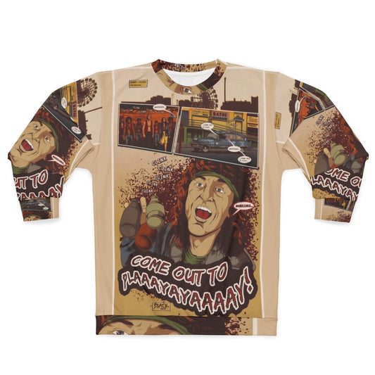 "The Warriors 'Come Out to Play' Retro Sweatshirt featuring movie quotes and comic-style art"