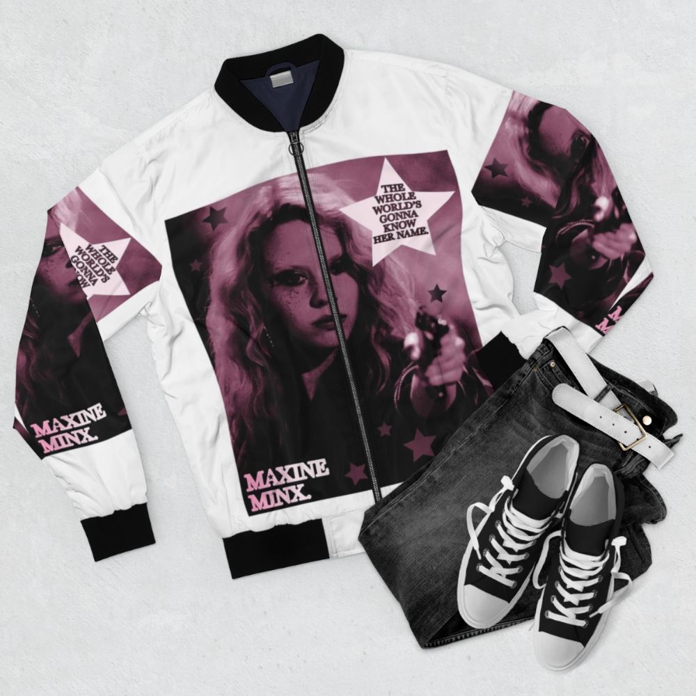 Maxine Minx Bomber Jacket from the X Movie Collection - Flat lay