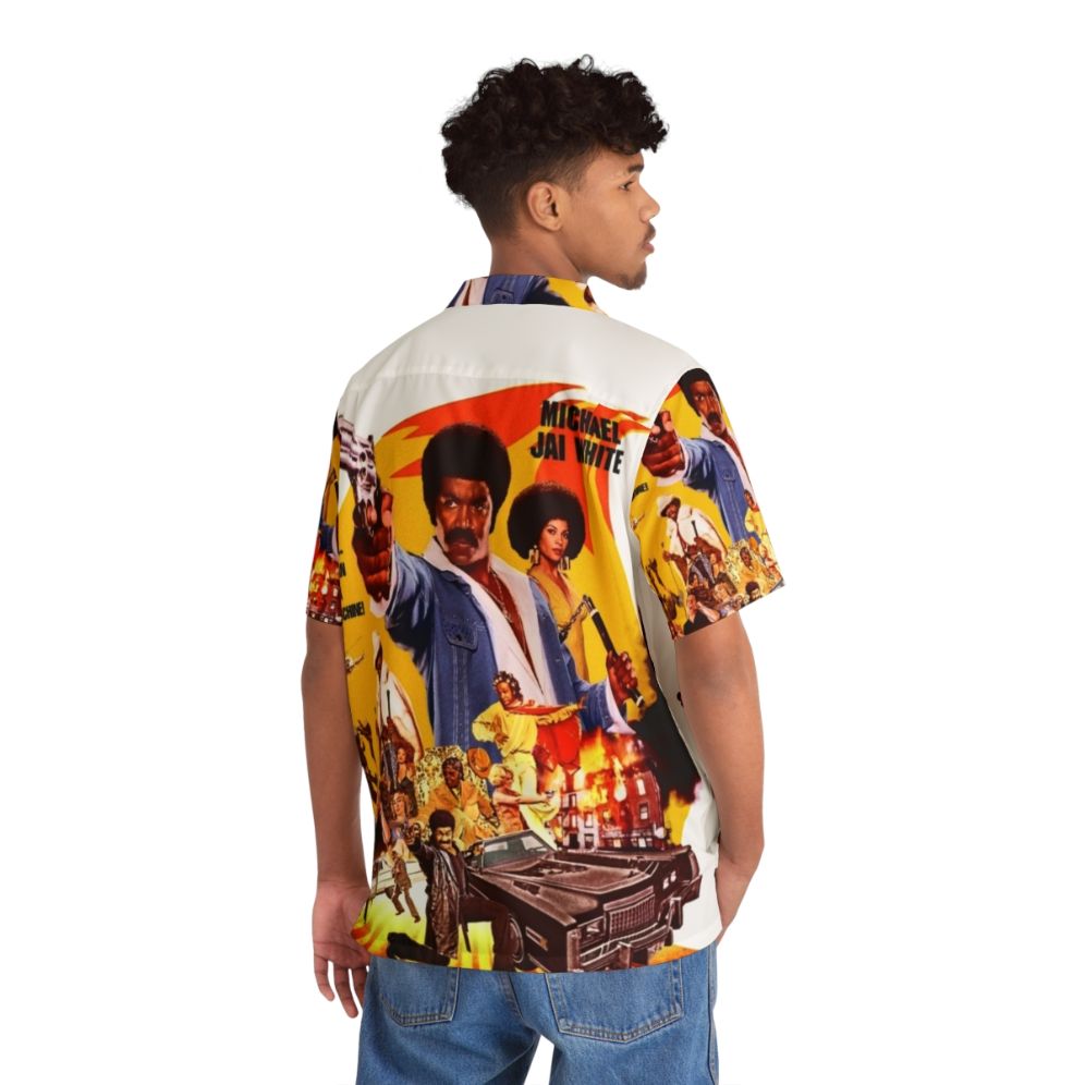 Black Dynamite Hawaiian Shirt with Tropical Print - People Back