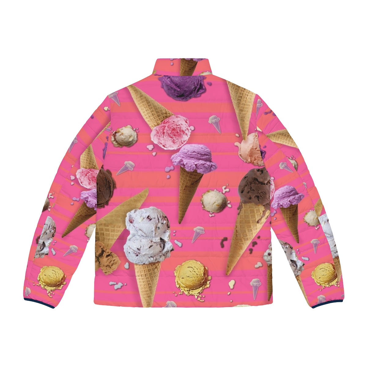 "We All Scream" puffer jacket featuring colorful ice cream graphics and patterns - Back